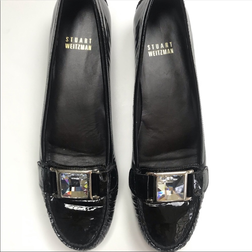 Stuart Weitzman | black leather jeweled loafers